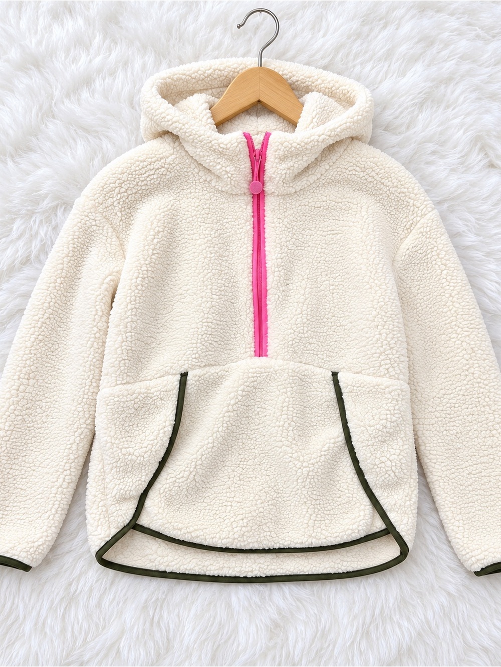 All in Motion Cream Hoodie with Pink Zipper